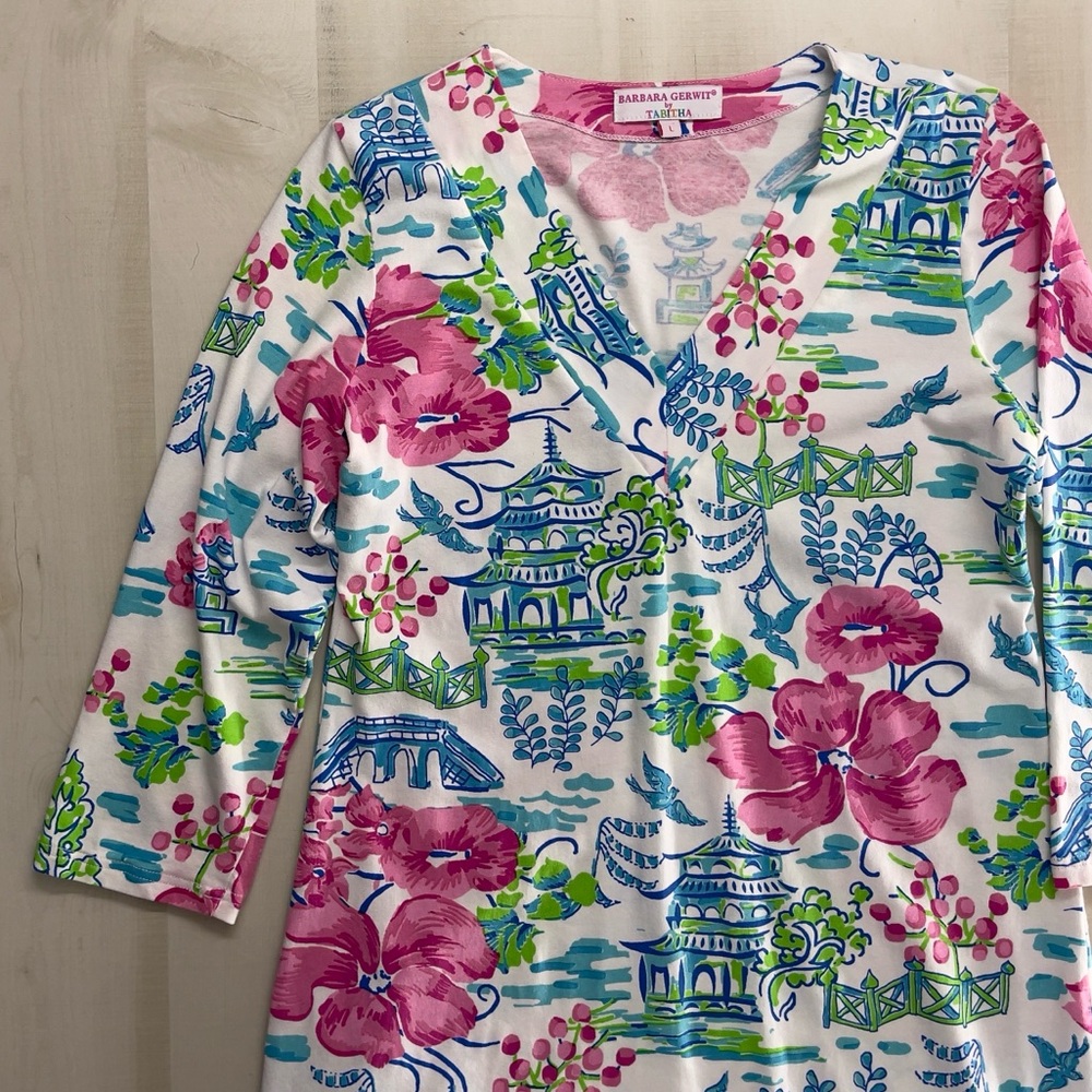 BARBARA GERWIT by Tabitha printed summer dress preppy soft thin casual L